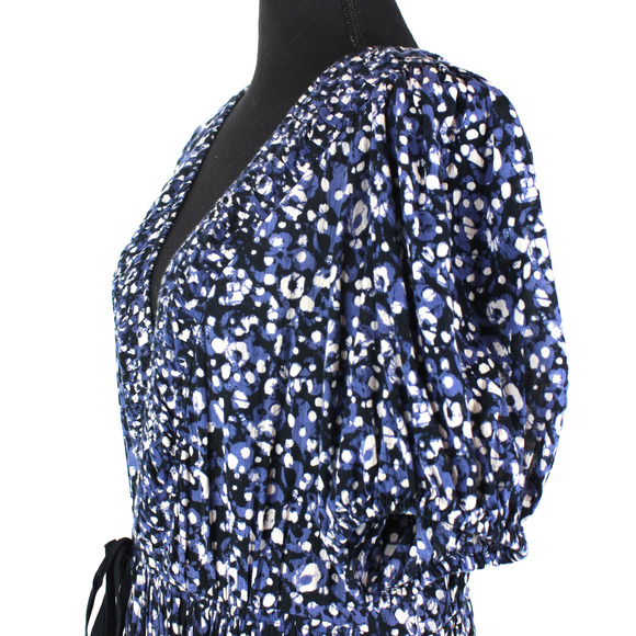 Ulla Johnson Kemala Dress Indigo Blue Wrap Tie Front Puff Sleeve Swing Midi 12 - Picture 4 of 8